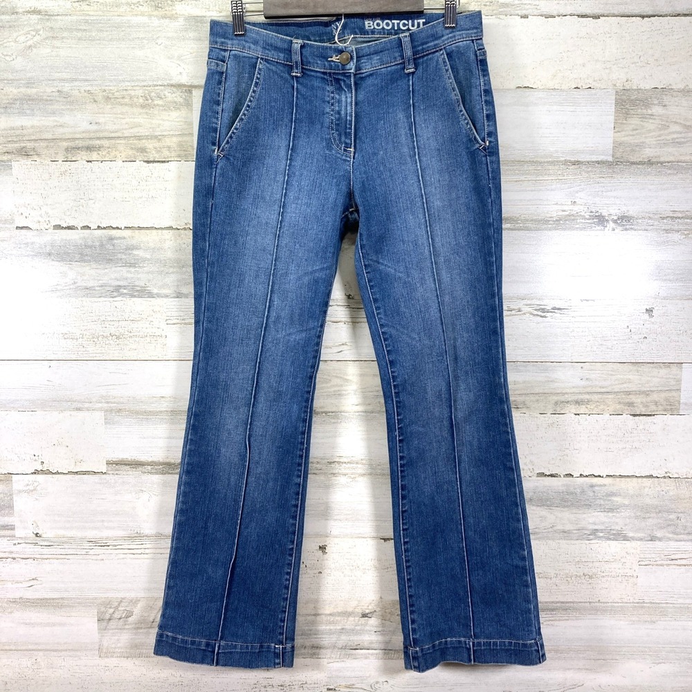 NY & Co‎ Womens Blue Medium Wash Low Rise Bootcut Seamed Jeans Size 4